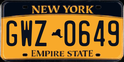 NY license plate GWZ0649