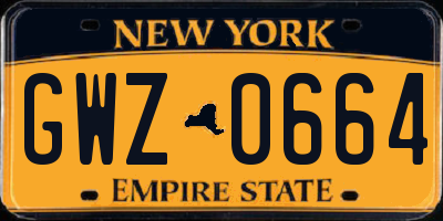 NY license plate GWZ0664