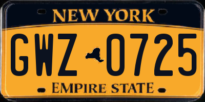 NY license plate GWZ0725