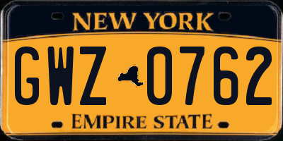 NY license plate GWZ0762