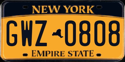 NY license plate GWZ0808