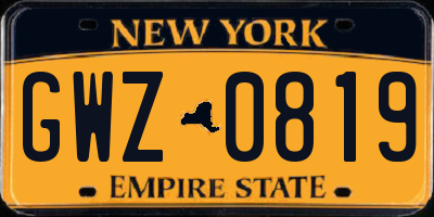 NY license plate GWZ0819