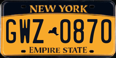 NY license plate GWZ0870