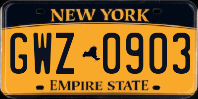 NY license plate GWZ0903