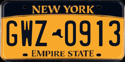 NY license plate GWZ0913