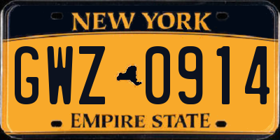 NY license plate GWZ0914