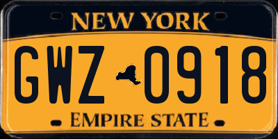 NY license plate GWZ0918
