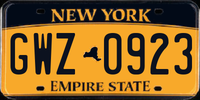 NY license plate GWZ0923