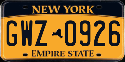 NY license plate GWZ0926