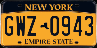 NY license plate GWZ0943