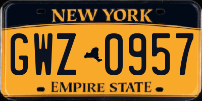 NY license plate GWZ0957