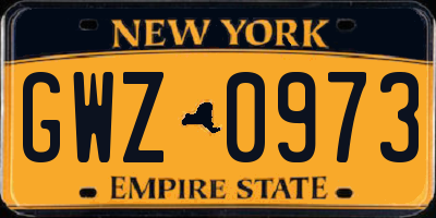 NY license plate GWZ0973