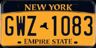 NY license plate GWZ1083