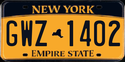 NY license plate GWZ1402