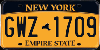 NY license plate GWZ1709