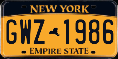 NY license plate GWZ1986