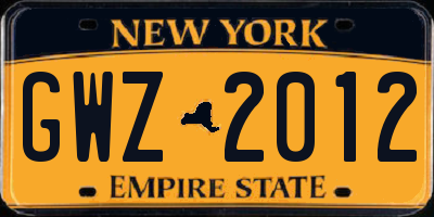 NY license plate GWZ2012