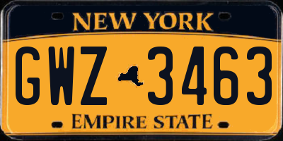 NY license plate GWZ3463