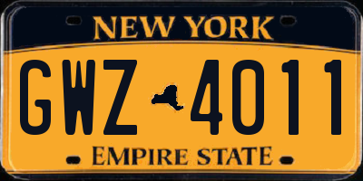 NY license plate GWZ4011