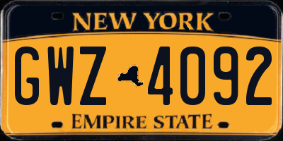 NY license plate GWZ4092