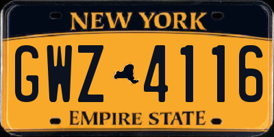 NY license plate GWZ4116