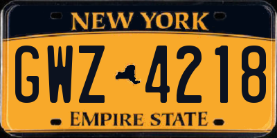 NY license plate GWZ4218