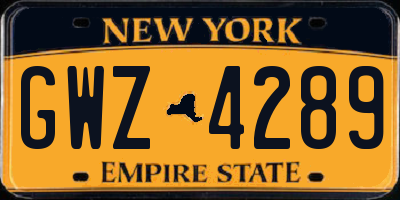NY license plate GWZ4289