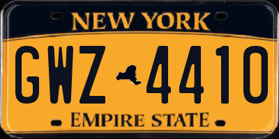 NY license plate GWZ4410