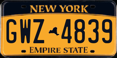 NY license plate GWZ4839