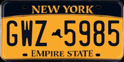 NY license plate GWZ5985