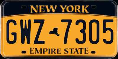 NY license plate GWZ7305