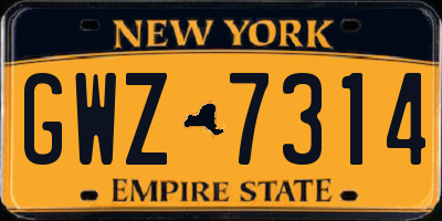 NY license plate GWZ7314