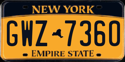 NY license plate GWZ7360