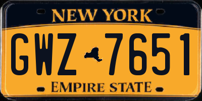 NY license plate GWZ7651