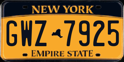 NY license plate GWZ7925