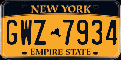 NY license plate GWZ7934