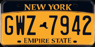 NY license plate GWZ7942