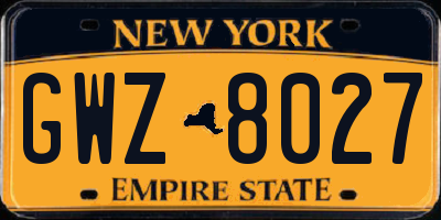 NY license plate GWZ8027