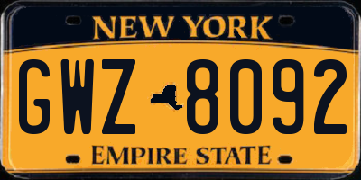 NY license plate GWZ8092