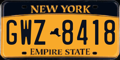 NY license plate GWZ8418