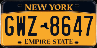 NY license plate GWZ8647