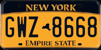 NY license plate GWZ8668