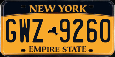 NY license plate GWZ9260