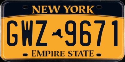 NY license plate GWZ9671