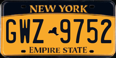 NY license plate GWZ9752