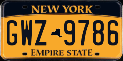 NY license plate GWZ9786