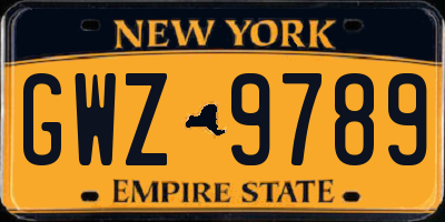 NY license plate GWZ9789