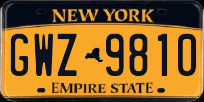 NY license plate GWZ9810