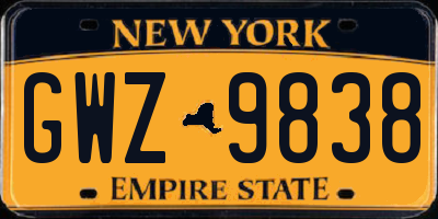 NY license plate GWZ9838