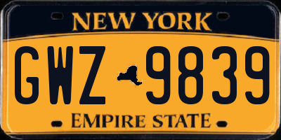 NY license plate GWZ9839